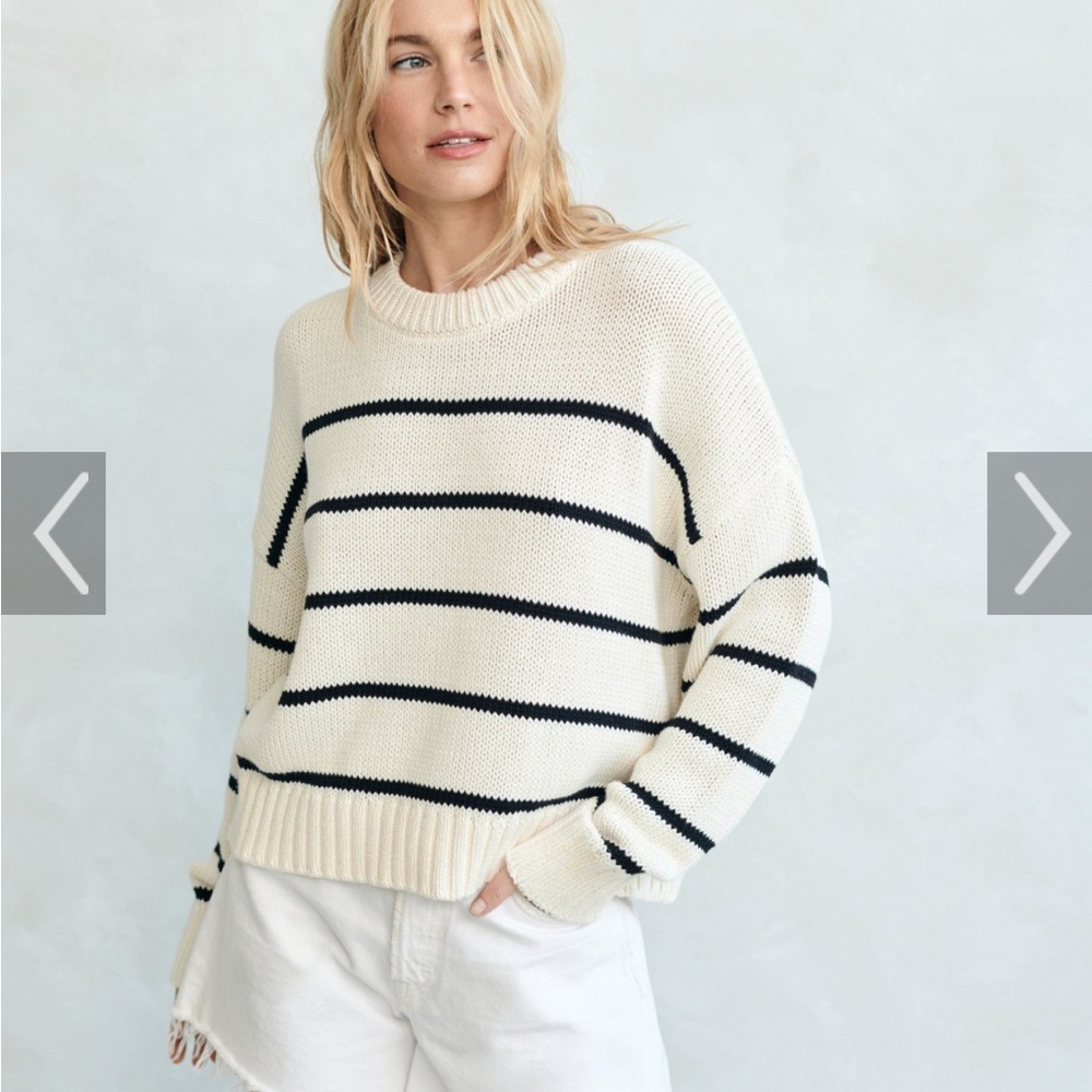 Jenni Kayne Classic Cream Stripe cropped Crewneck Sweater